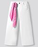 Primo Gino Cotton Lycra Woven Full Length Wide Leg Solid Colour Jeans with Fabric Sash - White
