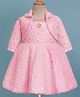 Enfance Butterfly Applique & Fur Detailed Knee Length Dress With Full Sleeves Jacket - Pink