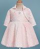 Enfance Butterfly Applique & Fur Detailed Knee Length Dress With Full Sleeves Jacket - Peach