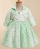 Enfance Butterfly Applique & Fur Detailed Knee Length Dress With Full Sleeves Jacket - Mint Green