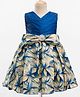 Enfance Sleeveless Floral Printed Bow & Stone Embellished Floral Applique Detailed Pleated Knee Length Dress - Persian Blue