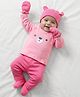 Babyhug 100% Cotton Interlock Knit Full Sleeves Inner Wear Set With Cap Mittens & Booties  - Baby Pink