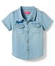 Babyhug Cotton Woven Half Sleeves Washed Denim Shirt With Hawaii Embroidery - Blue