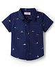Babyhug Cotton Woven Half Sleeves Ship Printed Shirt - Navy Blue