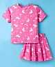 Smarty Girls Sinker Knit Half Sleeves Co-ords Top & Skirt Set with Unicorn Print - Pink