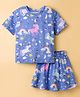 Smarty Girls Sinker Knit Half Sleeves Co-ords Top & Skirt Set with Unicorn Print - Blue