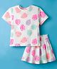 Smarty Girls Sinker Knit Half Sleeves Co-ords Top & Skirt Set with Strawberry Print - White