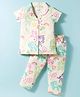 Smarty Girls Sinker Knit Half Sleeves Co-ord Night Suit With Unicorn & Floral Print - Beige