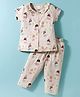 Smarty Girls Sinker Knit Half Sleeves Co-ord Night Suit With Girl Print - Peach
