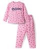 Smarty Girls Sinker Knit Full Sleeves T-Shirt & Pyjama Co-ord Night Suit With Floral Print - Fuchsia