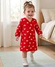 Honeyhap Premium 100% Cotton Knit With Bio Finish Full Sleeves Nighty With Bow Print - Dark Red