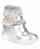 Lil Lollipop Stone Embellished Metal Applique & Fur Detailed  Gloss Finish LED Boots - Silver
