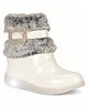 Lil Lollipop Stone Embellished Metal Applique & Fur Detailed  Gloss Finish LED Boots - White