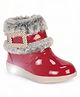 Lil Lollipop Stone Embellished Metal Applique & Fur Detailed  Gloss Finish LED Boots - Red