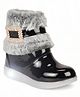Lil Lollipop Stone Embellished Metal Applique & Fur Detailed  Gloss Finish LED Boots - Black