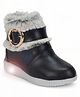 Lil Lollipop Stones Embellished Fur Detailed Zipper LED Boots - Black