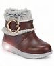 Lil Lollipop Stones Embellished Fur Detailed Zipper LED Boots - Brown