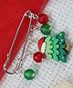 Kamule Christmas Theme Beads Embellished Christmas Tree Applique Detailed Brooch - Green & Red