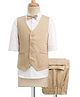 Primo Gino Viscose Woven Full Sleeves Solid Colour 3 Piece Party Suit With Waistcoat & Bow - Khaki