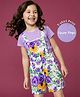 Ollington St.Cotton Knit Floral Printed Short Dungaree & Half Sleeves Inner Top - Multicolor & Purple