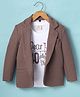 Rikidoos Full Sleeves Textured Blazer With Typography Printed Tee  - Brown & White