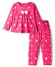 Babyhug Cotton Knit Full Sleeves Co-ord Night Suit With Star Print - Dark Pink