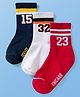 Pine Active Cotton Lycra Terry Knit Breathable Calf Length Athletic Socks with Number Design Pack of 3 - White Red & Black