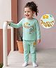 Kookie Kids Single Jersey Knit Full Sleeves T-Shirt & Lounge Pant Night Suit With Floral Print - Aqua
