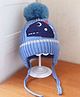 Babymoon Baby Dinosaur Designed Pom Pom Embellished Cap With String - Blue - Circumference - 44-52 Cms