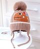Babymoon Baby Dinosaur Designed Pom Pom Embellished Cap With String - Brown - Circumference - 44-52 Cms