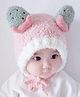 Babymoon Fruit Applique & Fur Detailed Cap With String - Pink - Circumference - 42-48 Cms