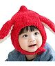 Babymoon Woven Bunny Ears Designed Winter Cap - Red - Circumference 20 Inches