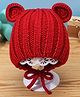 Babymoon Woven Animal Ears Designed Winter Cap - Red - Circumference 34 Cms