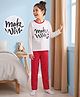 Kookie Kids Single Jersey Knit Full Sleeves T-Shirt & Pajama Night Suit with Polka Dot Print - Red