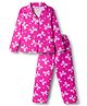 Kookie Kids Single Jersey Knit Full Sleeves Co-ords Night Suit with Bow & Heart Print - Fuchsia