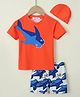 Mark & Mia Half Raglan Sleeves Shark Printed Two Piece Swimsuit with Cap - Orange