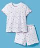 Kookie Kids Single Jersey Knit Half Sleeves Shorts Co-ord Night Suit With Floral Print - White