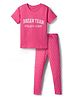 Kookie Kids Single Jersey Knit Half Sleeves Night Suit With Text & Star Print - Pink