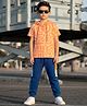 Ollington St. Cotton Knit Half Sleeves Alphabet Printed Hooded T-Shirt & Joggers Set - Orange & Navy Blue