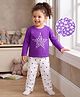 Kookie Kids Single Jersey Knit Full Sleeves T-Shirt & Pajama Night Suit With Star Print - Lavender & White