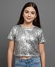 TeenTrums Knit Half Sleeves Sequins Embellished Crop Top - Silver