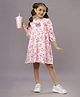 ishki pushki Cotton Woven Three Fourth Sleeves Floral Printed Butterfly Applique Detailed Dress - White
