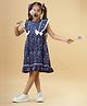 ishki pushki Rayon Woven Sleeveless Space Theme Printed Lace & Bow Applique Detailed Dress - Navy Blue