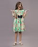 ishki pushki Woven Half Puffed Sleeves Floral Printed Bow Applique Detailed Dress - Mint