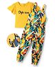 OLLINGTON ST. 100% Cotton Knit Leaf Printed Dungaree & Half Sleeves Inner Top - Multicolour & Yellow