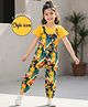 OLLINGTON ST. 100% Cotton Knit Leaf Printed Dungaree & Half Sleeves Inner Top - Multicolour & Yellow