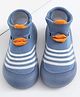 Neska Moda Striped & Bird  Designed Socks Shoes - Dark Blue