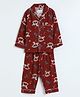 Cocoon Care Bamboo Cotton Knit Full Sleeves Redhorse Printed Coordinating Night Suit Set - Red