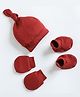 Cocoon Care Bamboo Cotton Knit Brickred Printed Cap Mittens & Booties Set - Red