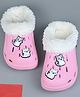 Yellow Bee Cat Applique Detailed Perforated Plush Line Detailed Clogs - Pink